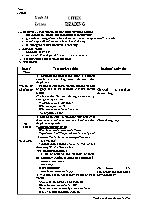 Giáo án Tiếng Anh Lớp 10 - Unit 15 Cities - Nguyễn Văn Tạo